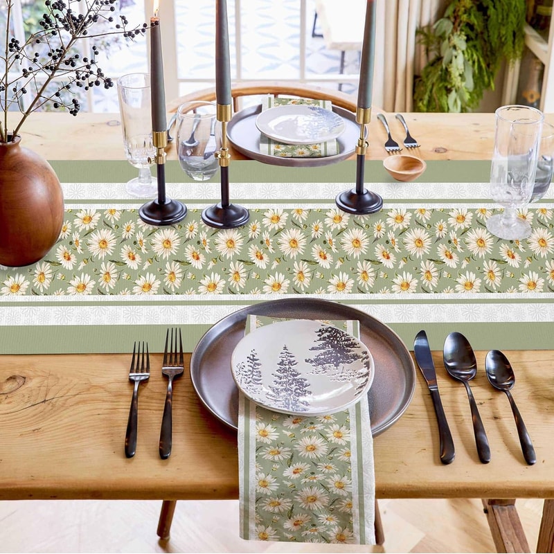 Easter Daisy Linen Table Runner For Spring Farmhouse Dining Decor 4