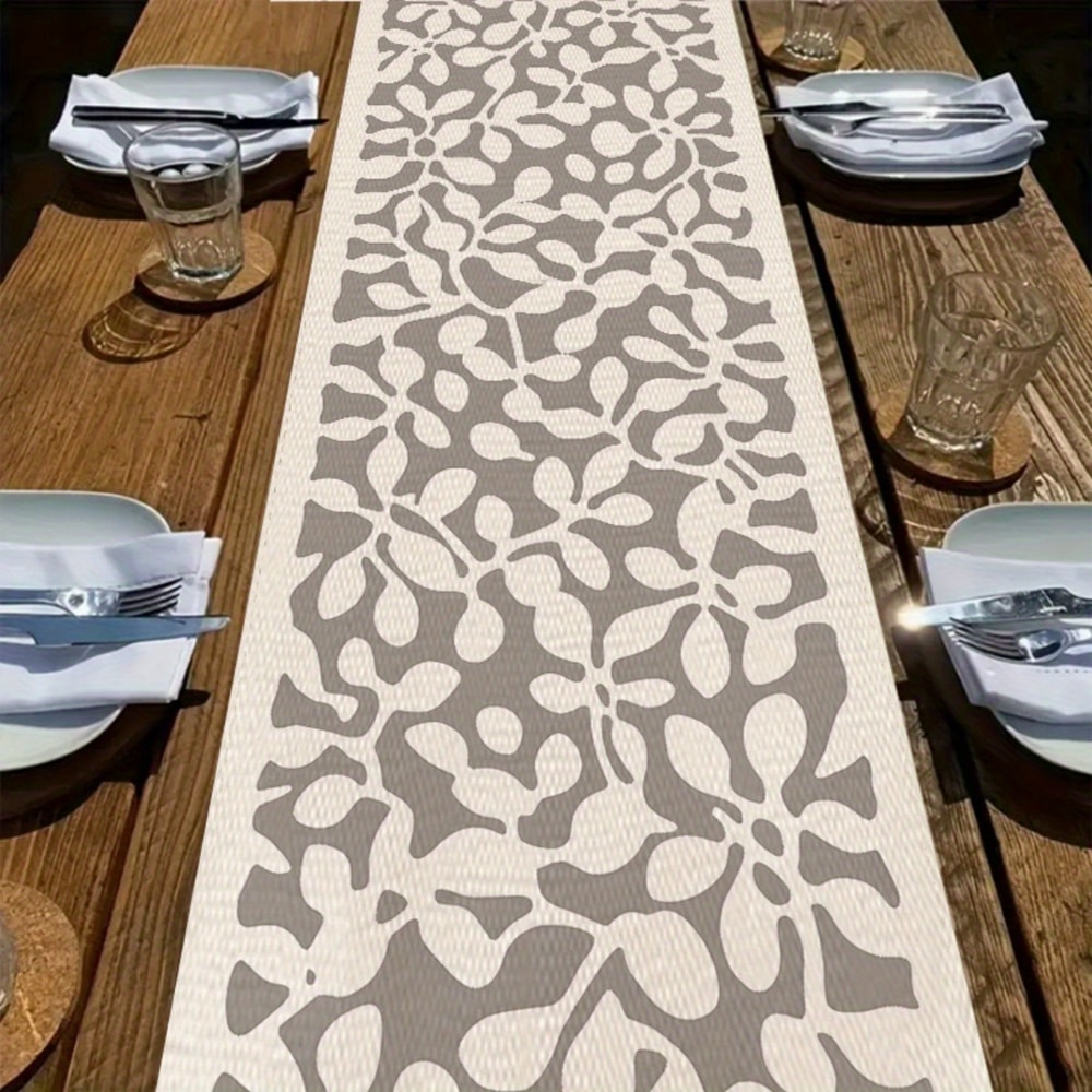 Modern Gray Floral Table Runner For Dining And Kitchen Decor 0