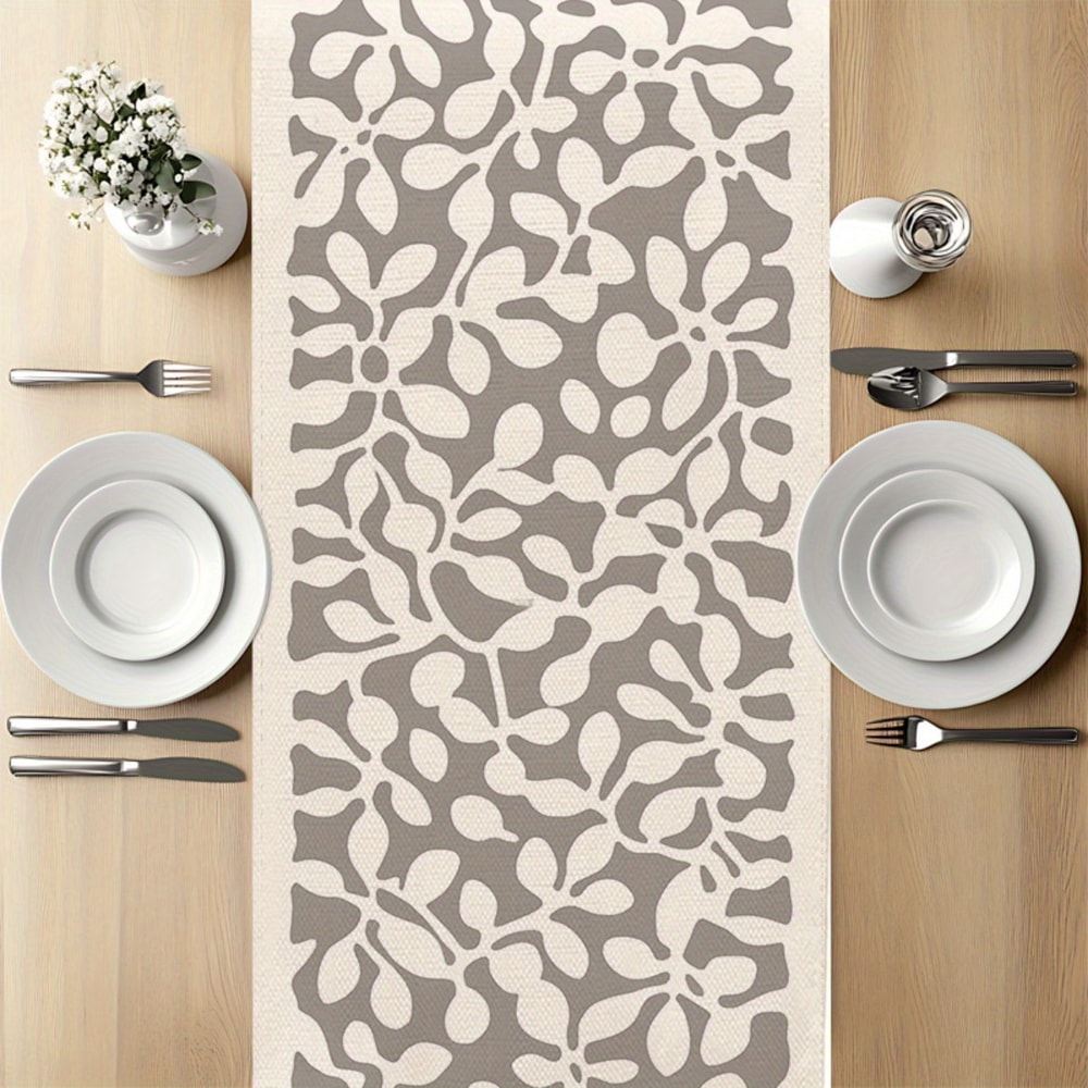 Modern Gray Floral Table Runner For Dining And Kitchen Decor 1