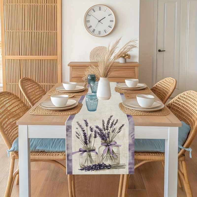 Spring Lavender Table Runner Linen Style Floral Dining Table Decor 1