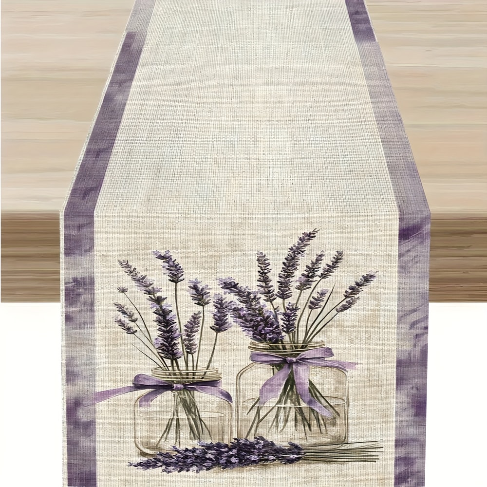 Spring Lavender Table Runner Linen Style Floral Dining Table Decor 4
