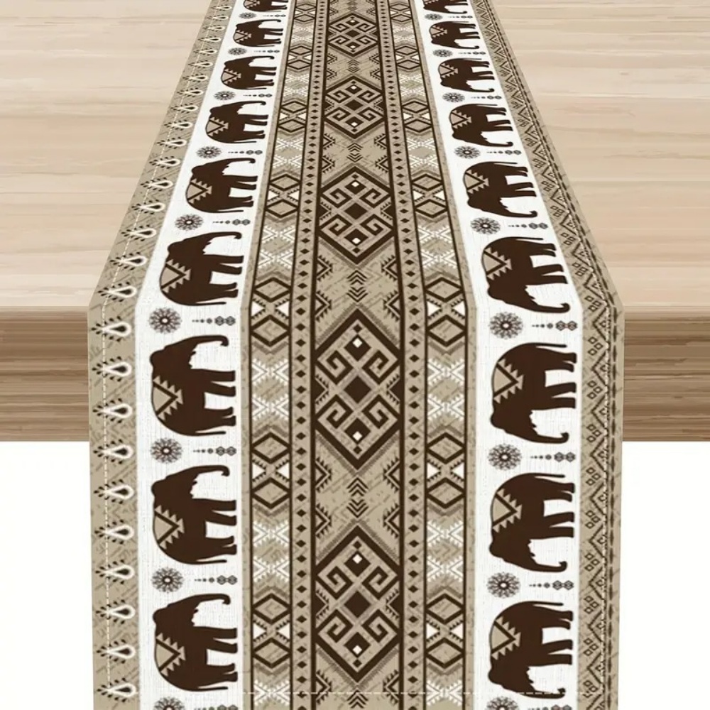 Bohemian Table Runner With Elephant And Aztec Tribal Pattern For Dining Decor 4