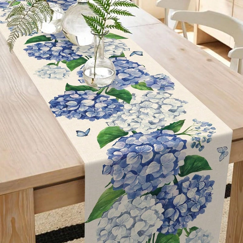 Spring Hydrangea Floral Table Runner For Kitchen Dining Decor 2