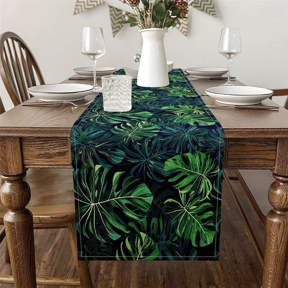 Tropical Palm Leaf Linen Table Runner For Summer Dining And Party Decor 2