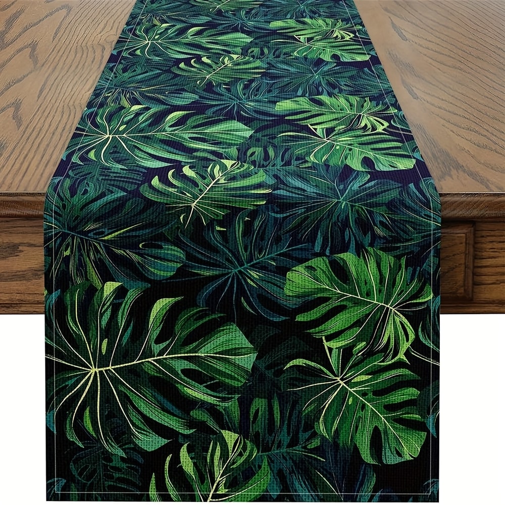 Tropical Palm Leaf Linen Table Runner For Summer Dining And Party Decor 4