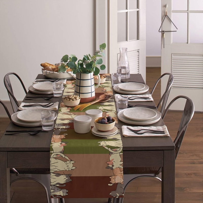 Cartoon Animal Farmhouse Table Runner For Kitchen And Dining Decor 0