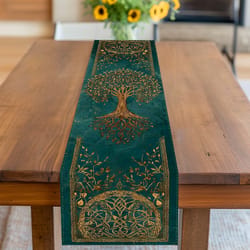 tree of life celtic table runner green gold nordic dining decor