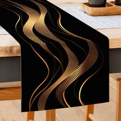 black gold wave table runner for luxury dining and event decor