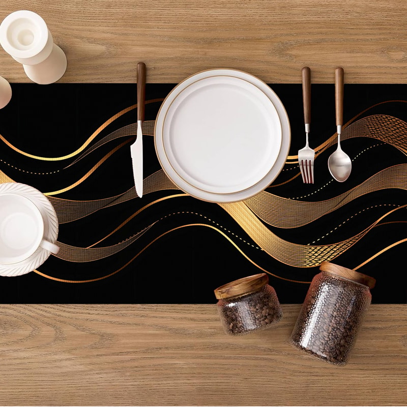 Black Gold Wave Table Runner For Luxury Dining And Event Decor 3