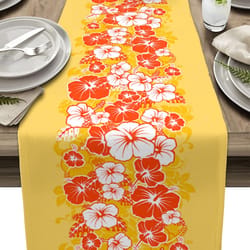 tropical hibiscus linen table runner for hawaiian dining and summer party decor