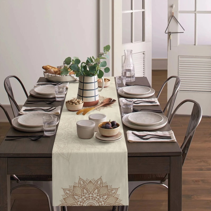 Boho Table Runner With Mandala Floral Linen Design For Dining Tables And Dressers 2