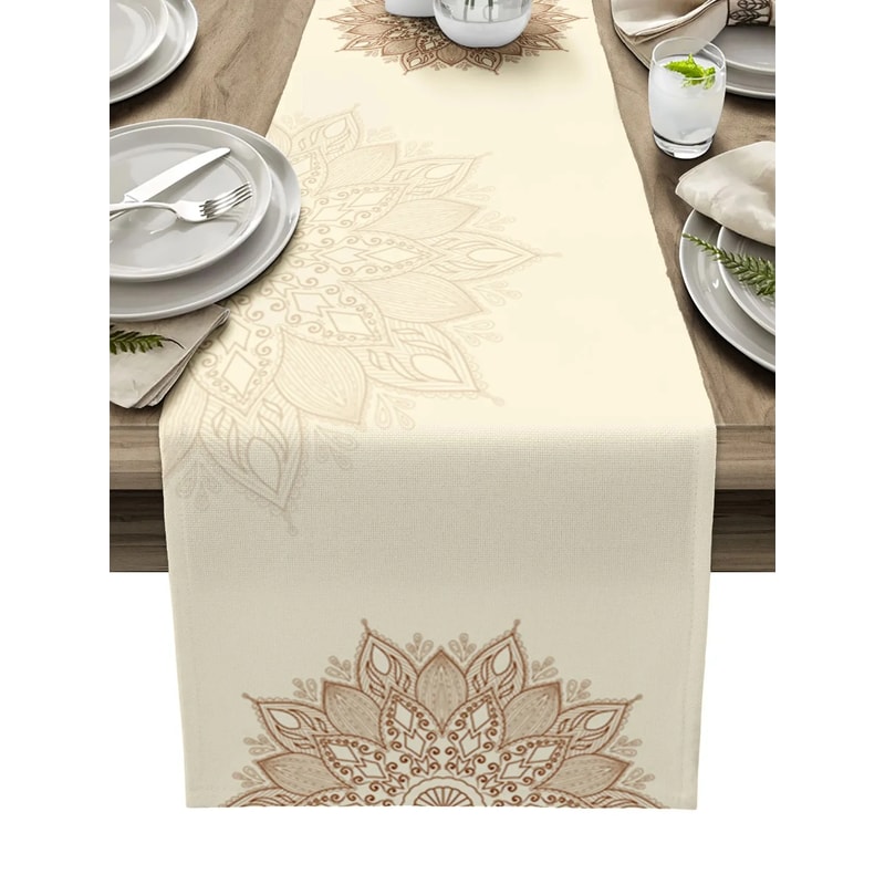 Boho Table Runner With Mandala Floral Linen Design For Dining Tables And Dressers 4