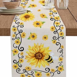 sunflower bee linen table runner for farmhouse summer table decor