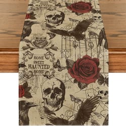 gothic skull rose halloween table runner for spooky dining decor