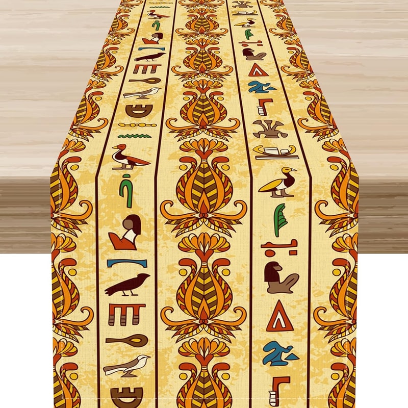 Egyptian Hieroglyphics Table Runner Pharaoh Dining Decor For Kitchen And Parties 5