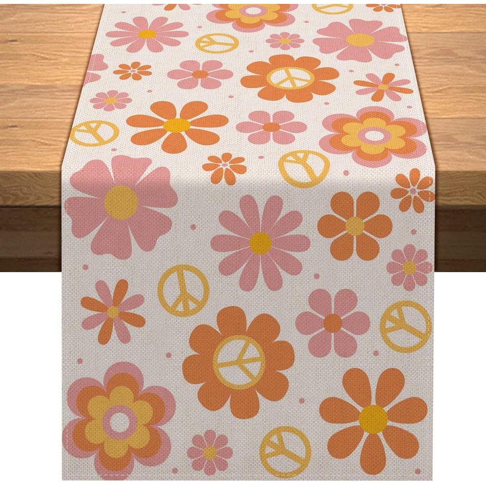 Groovy Daisy Boho Table Runner Retro Linen Dresser Scarf 0
