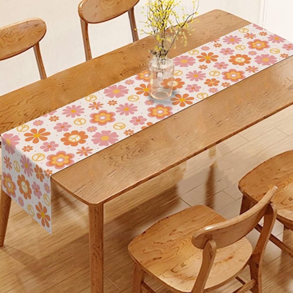 Groovy Daisy Boho Table Runner Retro Linen Dresser Scarf 3