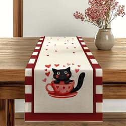 valentine cat heart linen table runner for romantic dining decor
