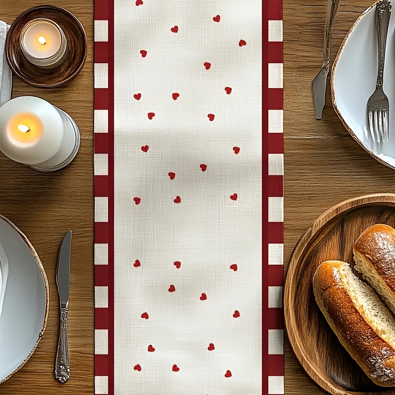 Valentine Cat Heart Linen Table Runner For Romantic Dining Decor 1