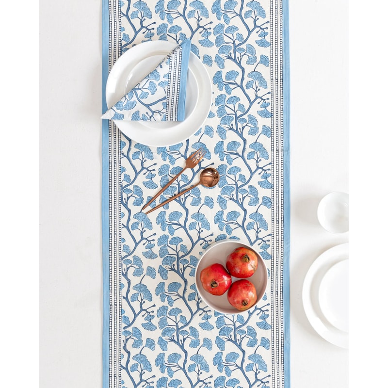 Blue Ginkgo Leaf Linen Table Runner For Elegant Dining Decor 2