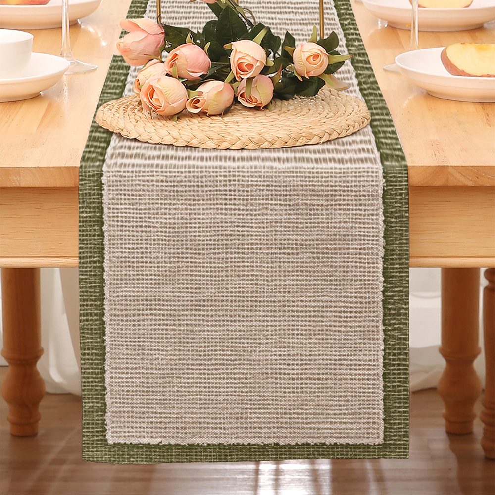 Beige Green Striped Table Runner For Elegant Dining And Coffee Table Decor 2