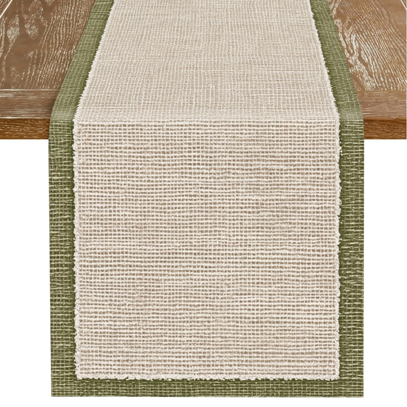 Beige Green Striped Table Runner For Elegant Dining And Coffee Table Decor 5