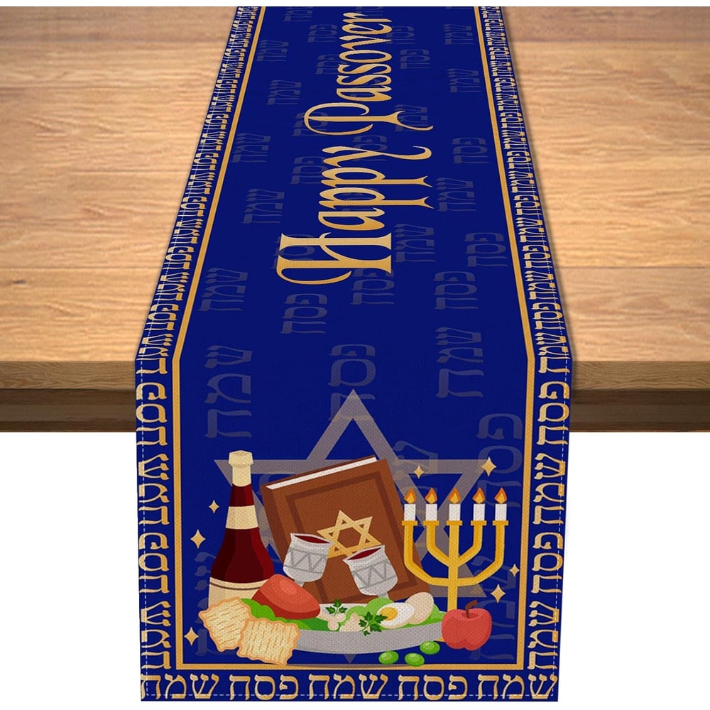 Happy Passover Linen Table Runner For Pesach Seder Decor 0