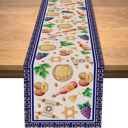 passover table runner with matzo and red wine pesach seder decor