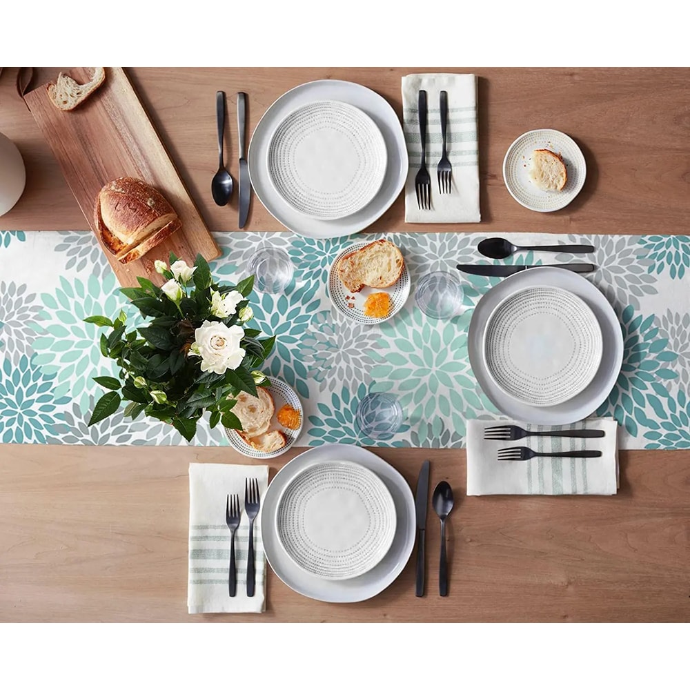 Dahlia Floral Table Runner Washable Linen Dining Decor 2