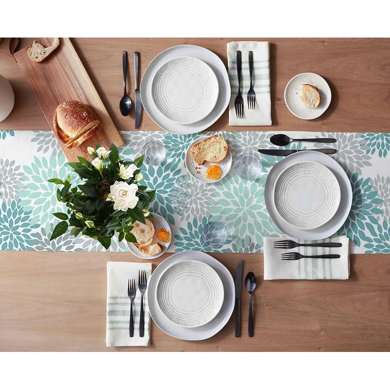 Dahlia Floral Table Runner Washable Linen Dining Decor 2