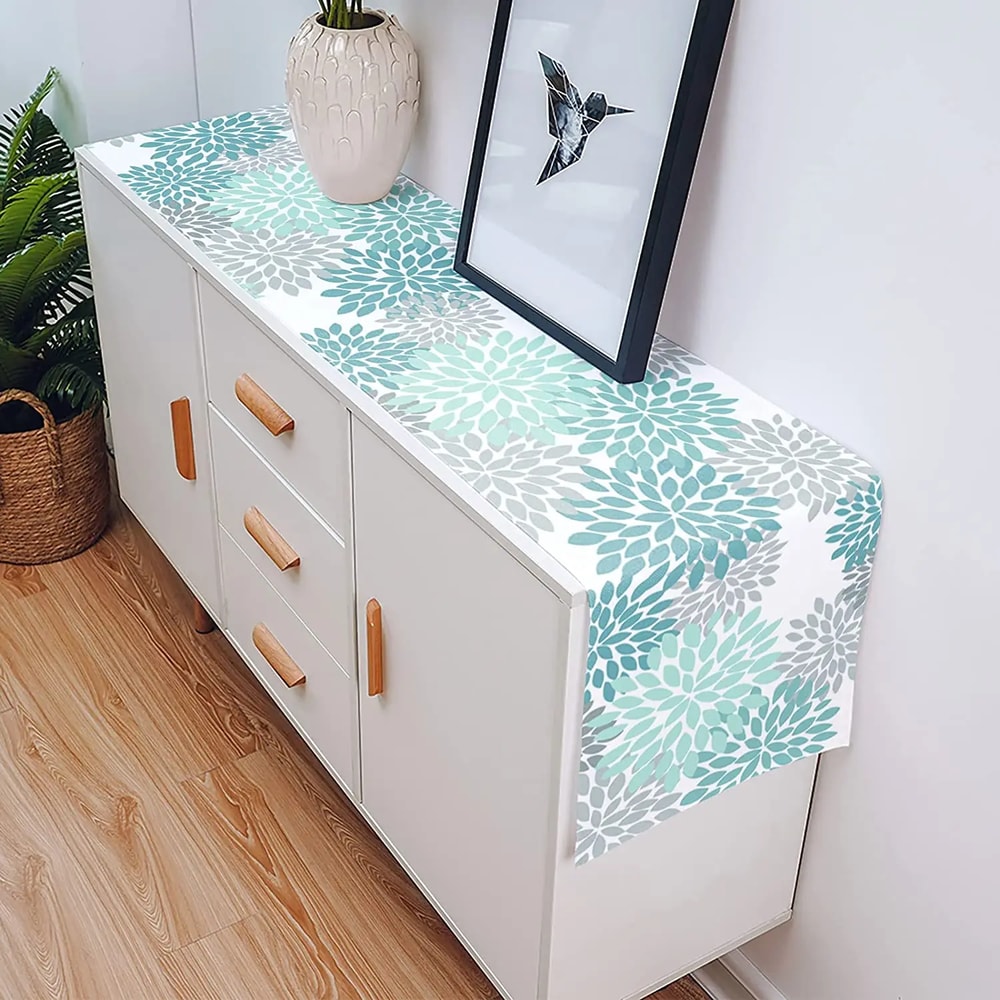 Dahlia Floral Table Runner Washable Linen Dining Decor 4