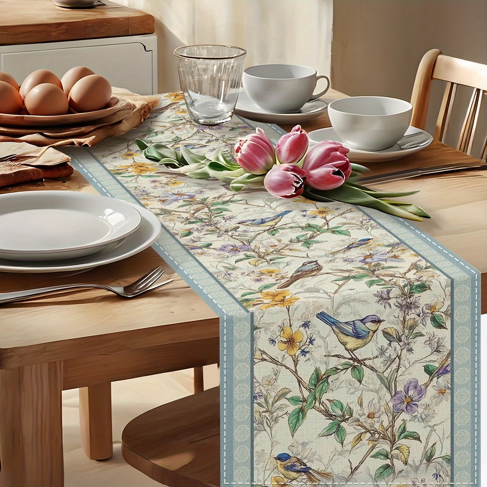 Spring Floral Bird Table Runner For Kitchen And Party Decor 2