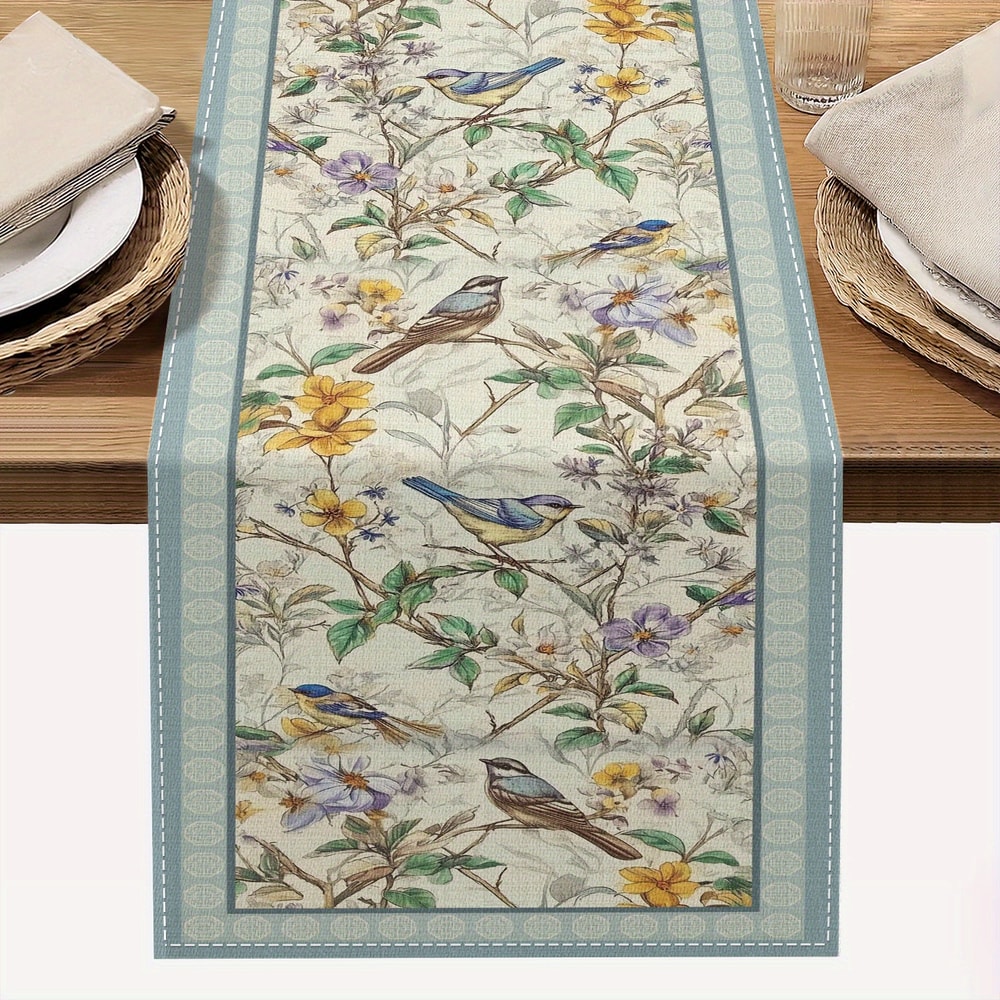 Spring Floral Bird Table Runner For Kitchen And Party Decor 5