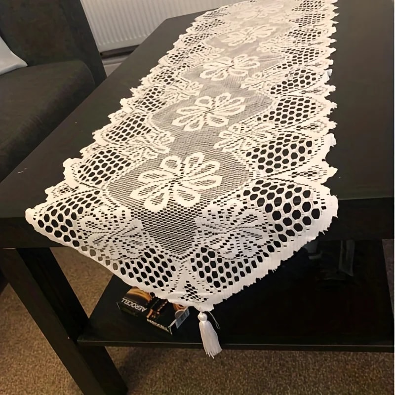European Lace Table Runner Hollow Floral Polyester Table Cover For Dining Decor 1
