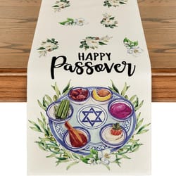 happy passover linen table runner for pesach seder