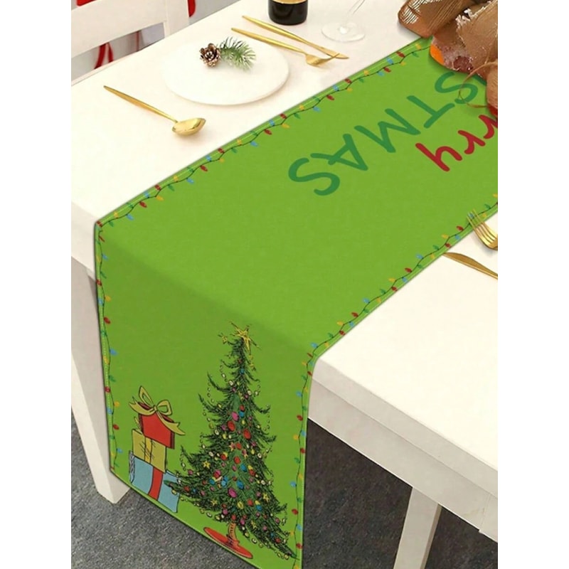 Grinch Style Christmas Table Runner For Whimsical Holiday Dining Decor 1