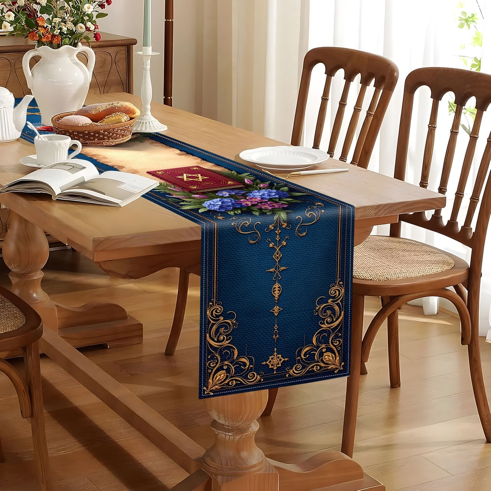 Product Name Jewish Theme Table Runner For Shabbat Dinner Hanukkah Passover Judaica Decor 1