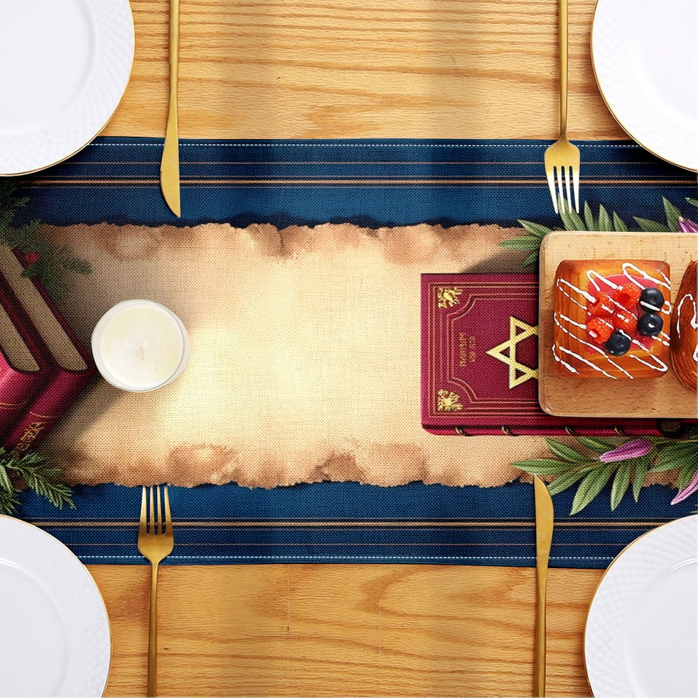 Product Name Jewish Theme Table Runner For Shabbat Dinner Hanukkah Passover Judaica Decor 2
