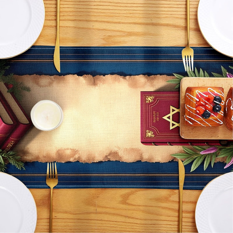Product Name Jewish Theme Table Runner For Shabbat Dinner Hanukkah Passover Judaica Decor 2