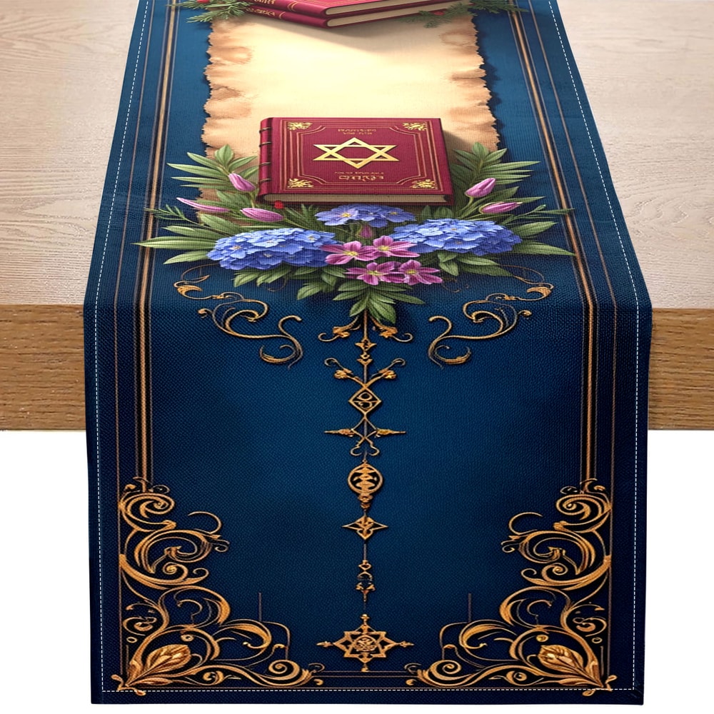 Product Name Jewish Theme Table Runner For Shabbat Dinner Hanukkah Passover Judaica Decor 4