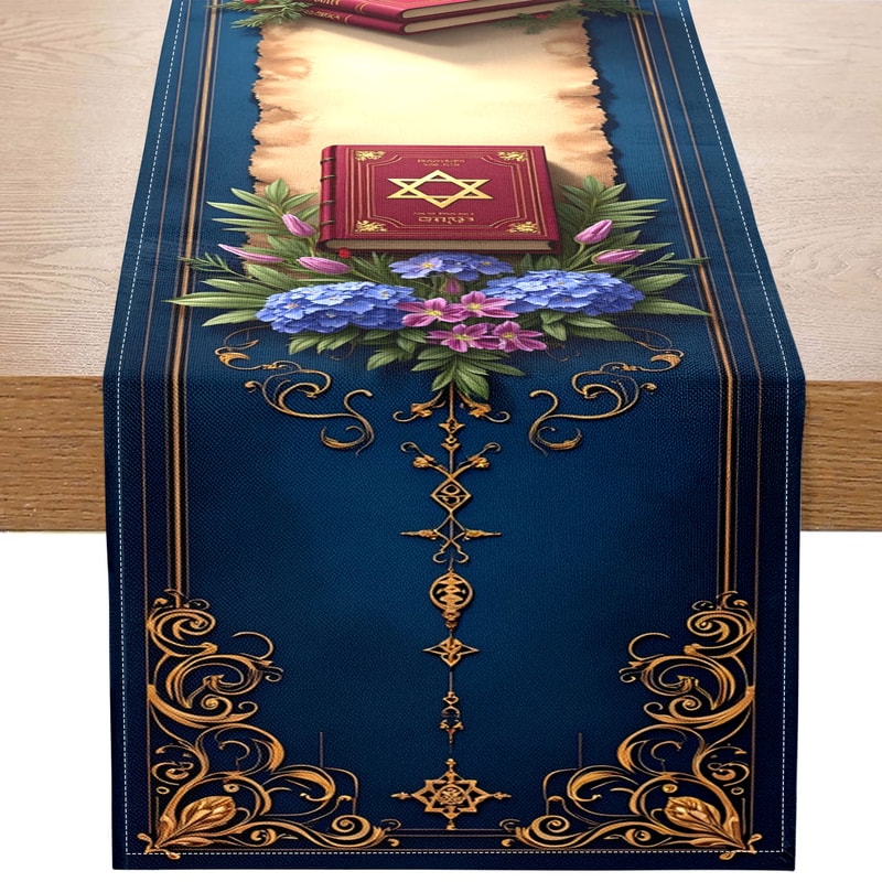 Product Name Jewish Theme Table Runner For Shabbat Dinner Hanukkah Passover Judaica Decor 4