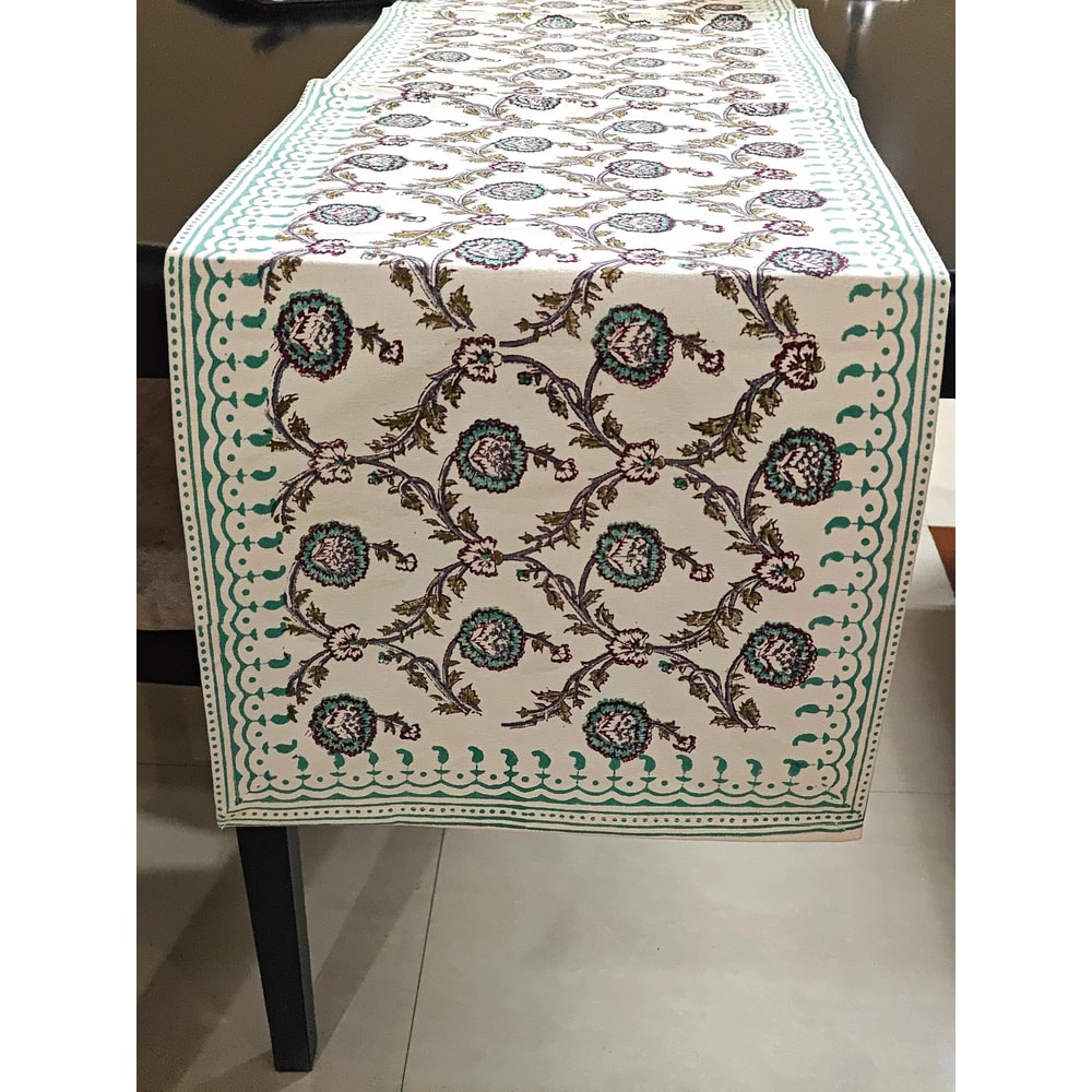 Floral Hand Block Printed Table Runner for Dining Table Fireplace Mantle Decor