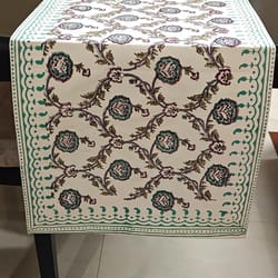 floral hand block printed table runner for dining table fireplace mantle decor