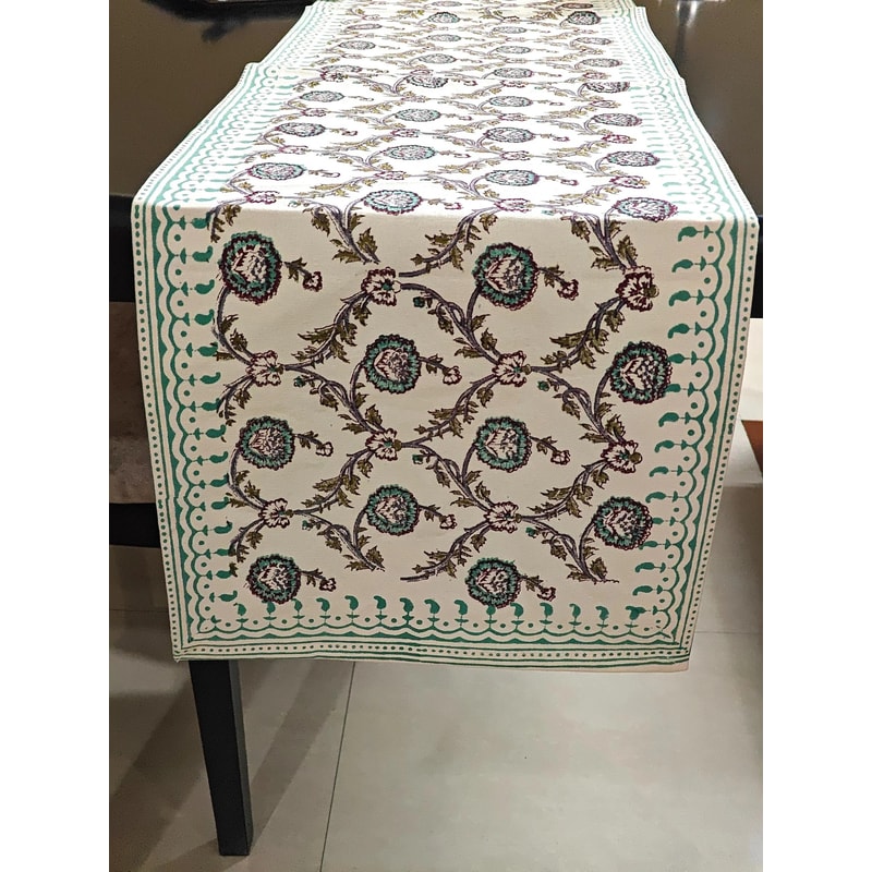 Floral Hand Block Printed Table Runner for Dining Table Fireplace Mantle Decor