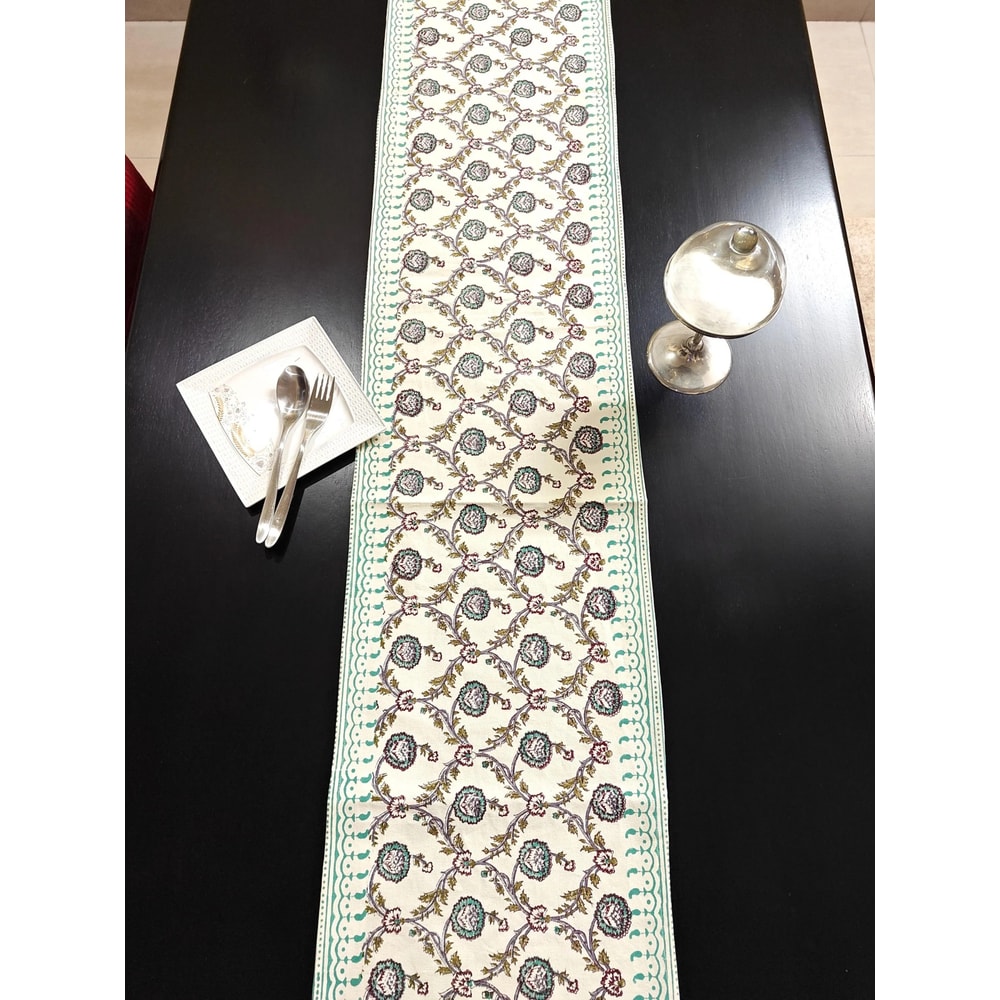 Floral Hand Block Printed Table Runner for Dining Table Fireplace Mantle Decor