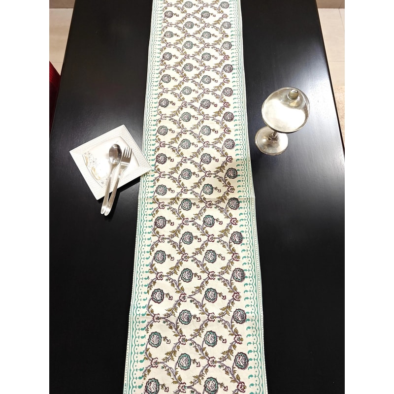 Floral Hand Block Printed Table Runner for Dining Table Fireplace Mantle Decor