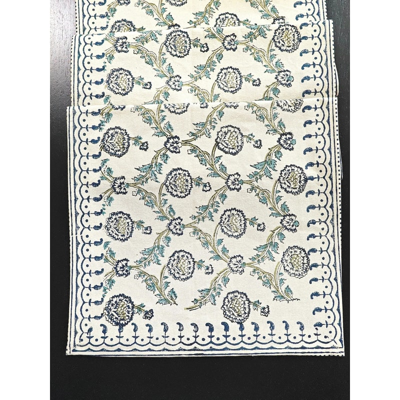 Floral Hand Block Printed Table Runner for Dining Table Fireplace Mantle Decor