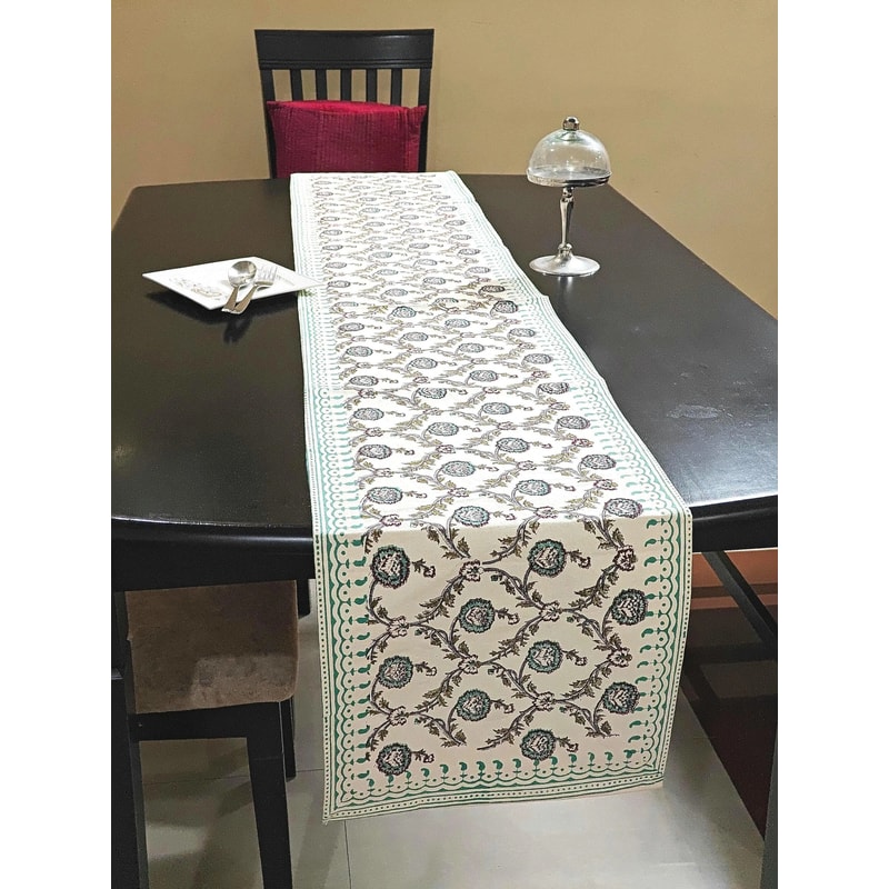 Floral Hand Block Printed Table Runner for Dining Table Fireplace Mantle Decor
