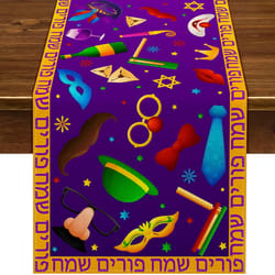 happy purim linen table runner for jewish holiday table decor