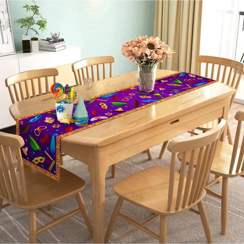 Happy Purim Linen Table Runner For Jewish Holiday Table Decor 1